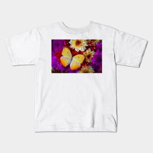 Exotic Yellow Butterfly On Poms Kids T-Shirt